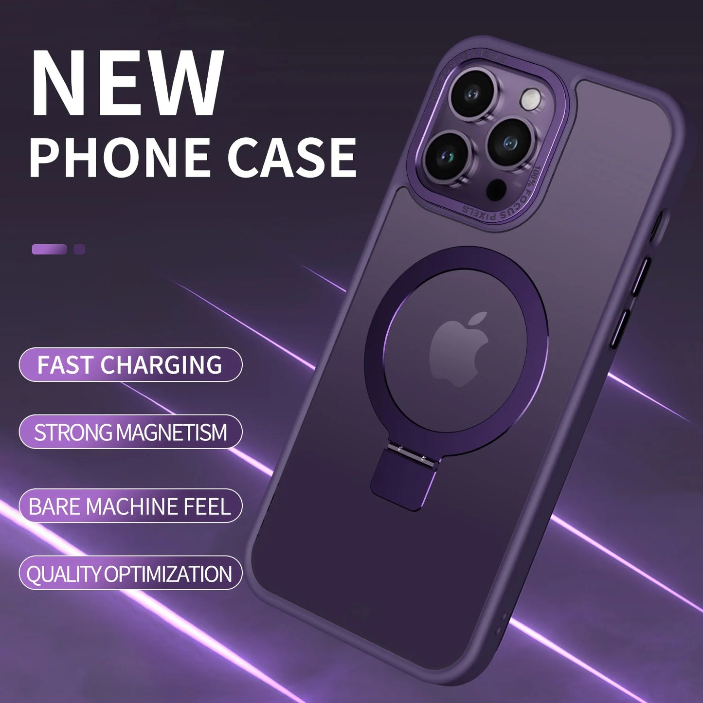 Funda mate MagSafe para iPhone con soporte metálico giratorio