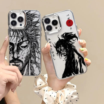 Funda transparente para iPhone inspirada en Vagabond con ilustraciones de samuráis