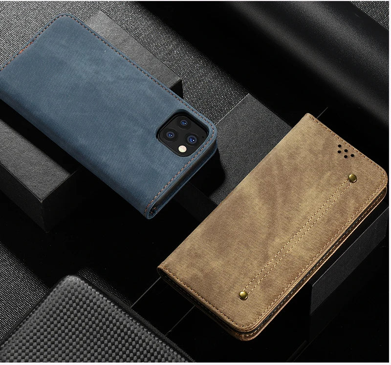 Denim Texture Leather iPhone Wallet Flip Case