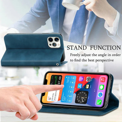 Funda tipo cartera de cuero mate de primera calidad para iPhone