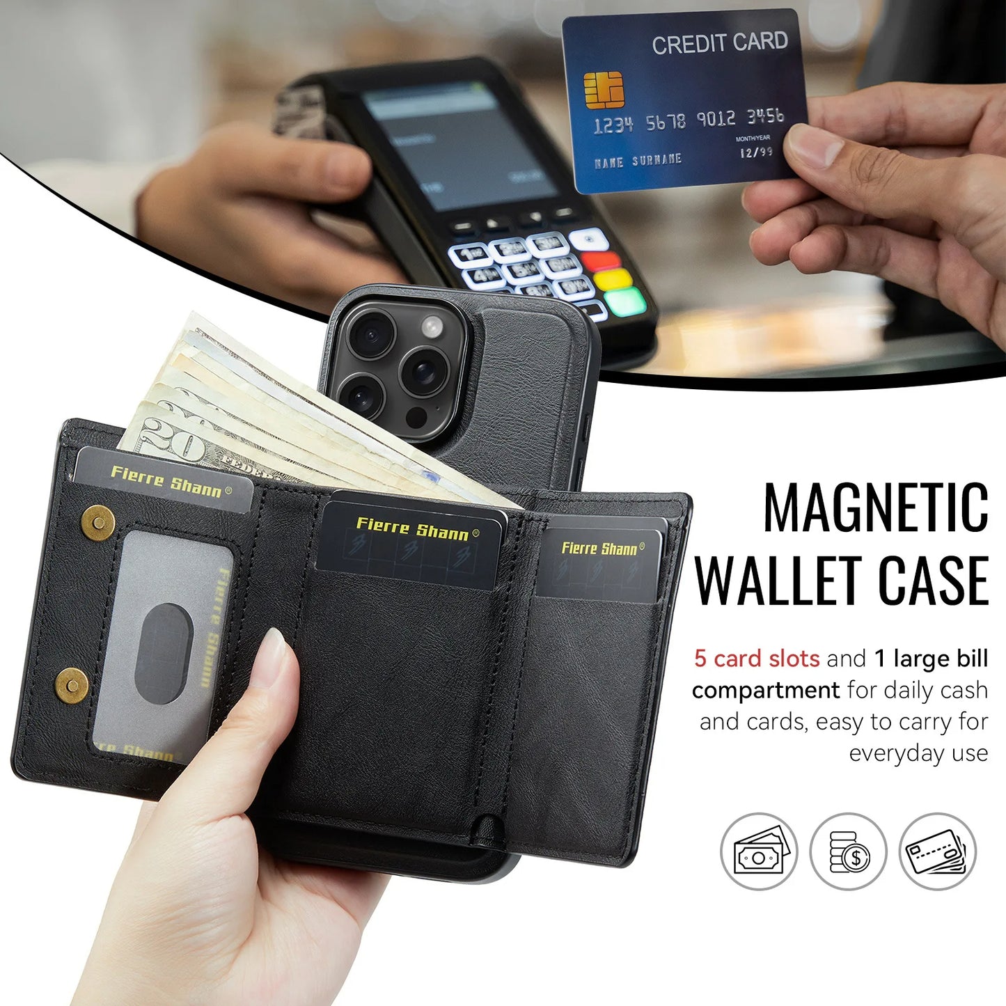 Premium Leather iPhone Case with Detachable Wallet