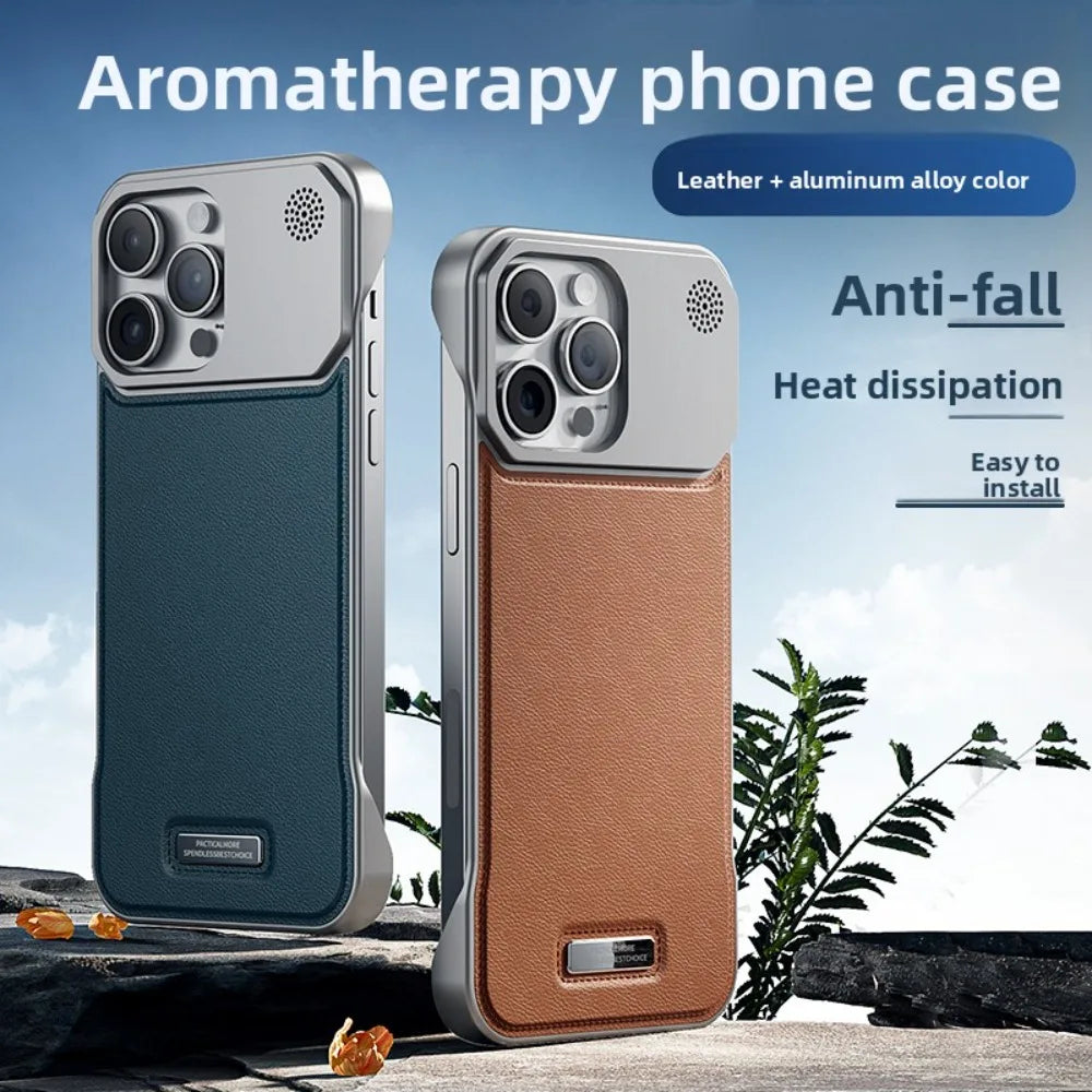 Funda magnética de aromaterapia para iPhone de cuero sintético sin bordes
