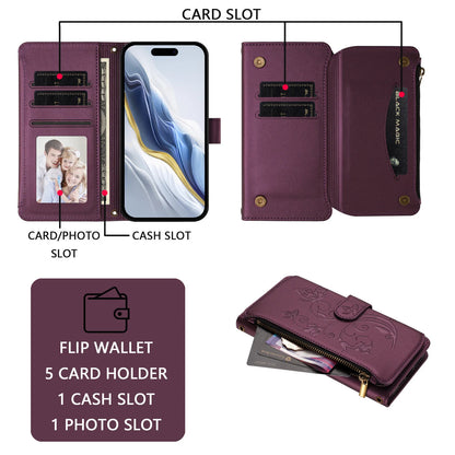 Elegant iPhone Flip Wallet Case with Floral Design