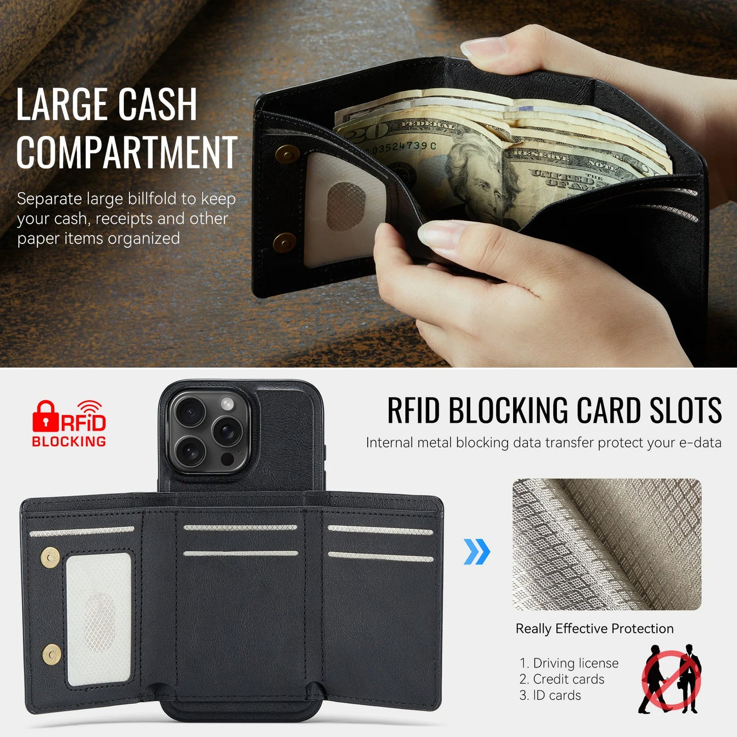 Premium Leather iPhone Case with Detachable Wallet