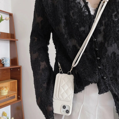 Funda elegante tipo cartera para iPhone con ranuras para tarjetas y bandolera