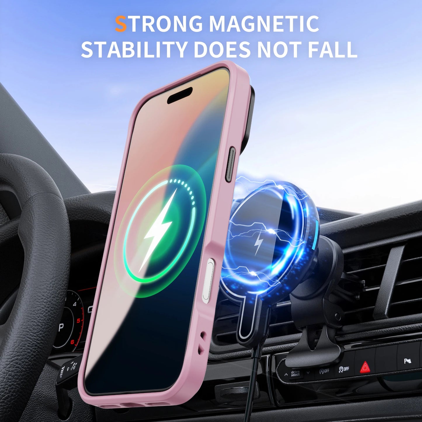 Funda acrílica MagSafe de grado militar para iPhone con soporte