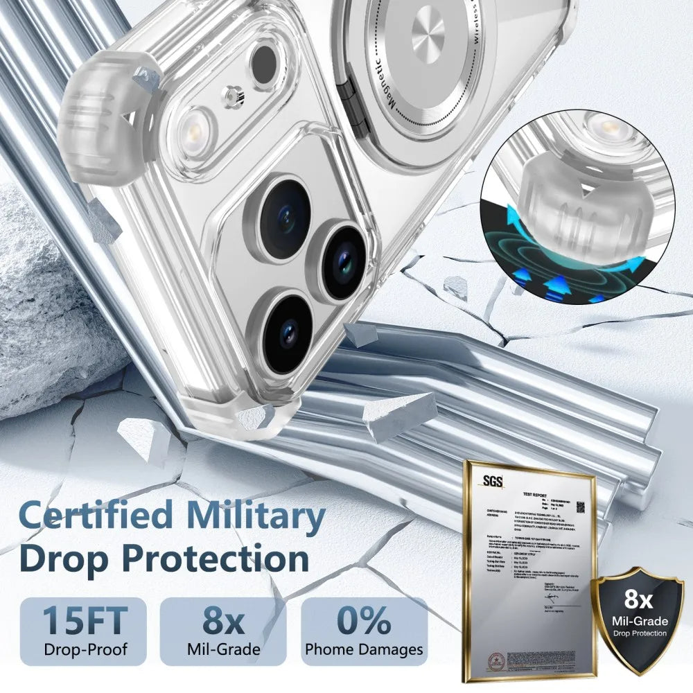 Magnetic Folding Stand Clear Armor iPhone Case