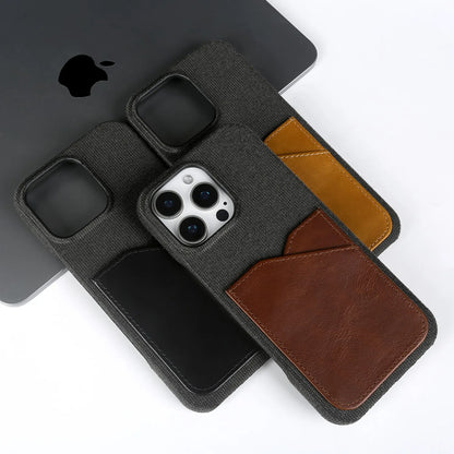 Funda vintage de cuero y tela para iPhone con ranura para tarjetas