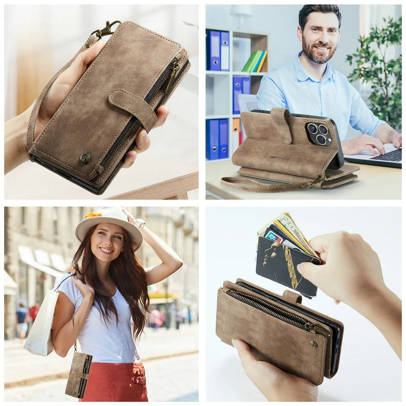 Funda de piel premium tipo cartera para iPhone con cierre magnético