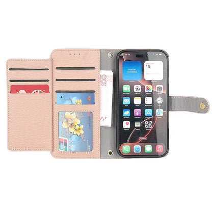 Funda tipo cartera para iPhone con correa para la muñeca y el hombro