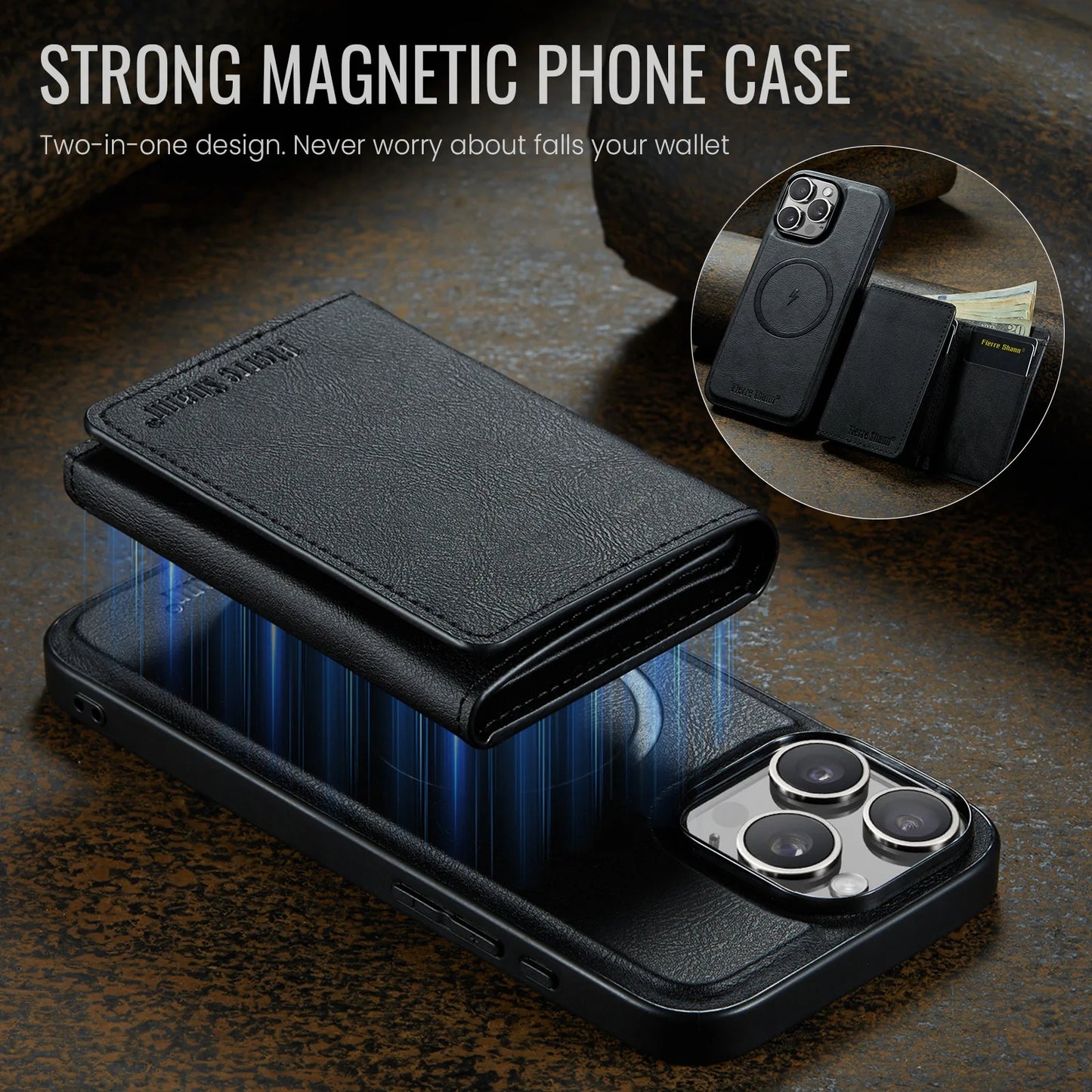 Premium Leather iPhone Case with Detachable Wallet