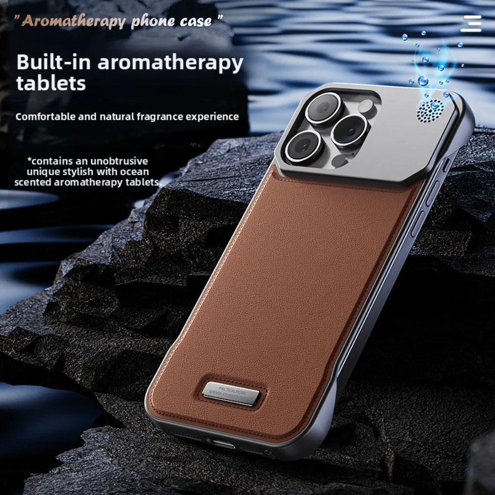 Funda magnética de aromaterapia para iPhone de cuero sintético sin bordes