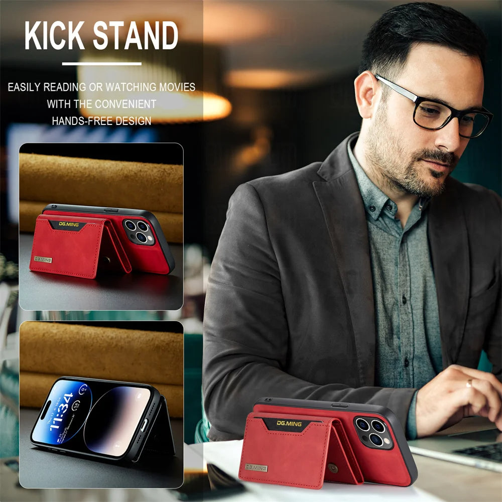DG.MING Detachable Leather Flip Wallet iPhone Case