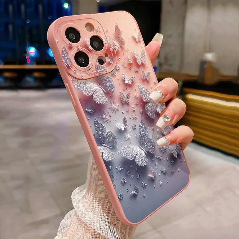 Funda protectora mate para iPhone con diseño de mariposa y flor