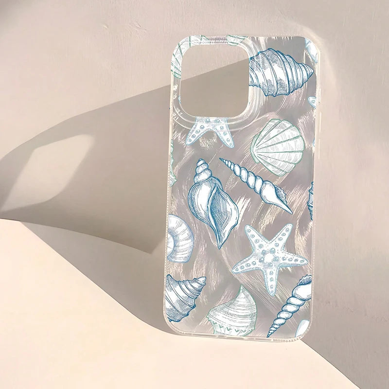 Seashell and Starfish Pattern Feather iPhone Case