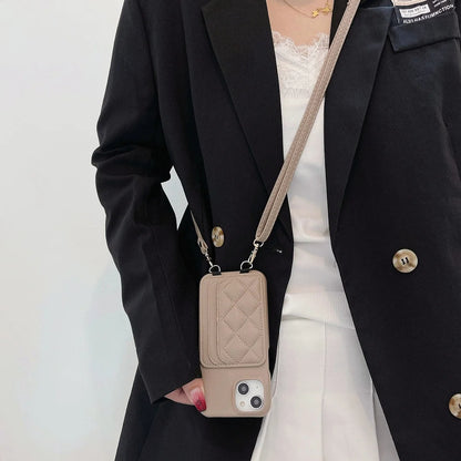 Funda elegante tipo cartera para iPhone con ranuras para tarjetas y bandolera