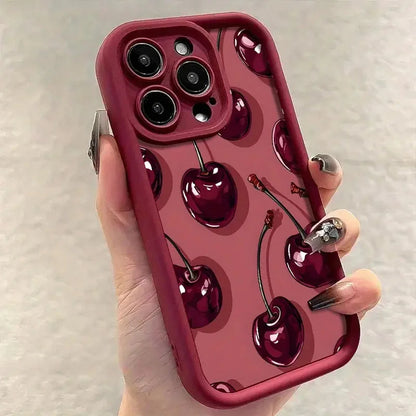 Funda de silicona para iPhone con estampado de cerezas a prueba de golpes