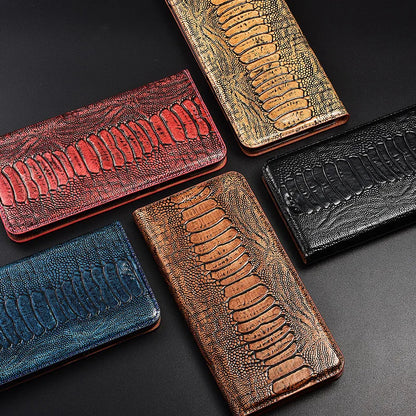 Genuine Ostrich Retro Leather iPhone Wallet Flip Case