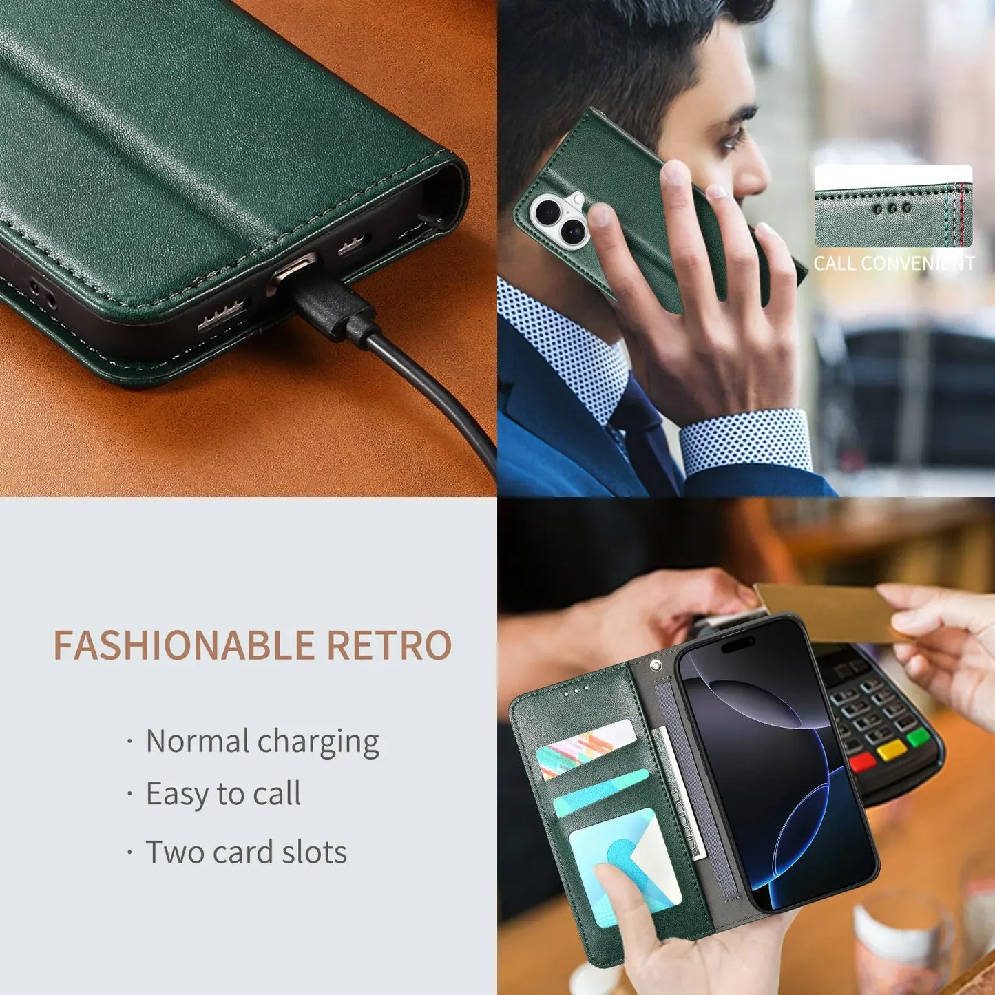 Vintage Leather Card Slot Flip Wallet iPhone Case