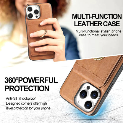 Funda de cuero para iPhone con soporte y carga inalámbrica