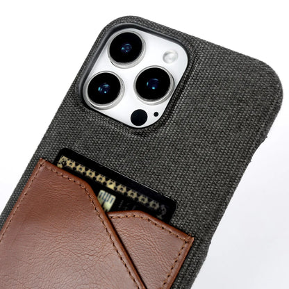 Funda vintage de cuero y tela para iPhone con ranura para tarjetas