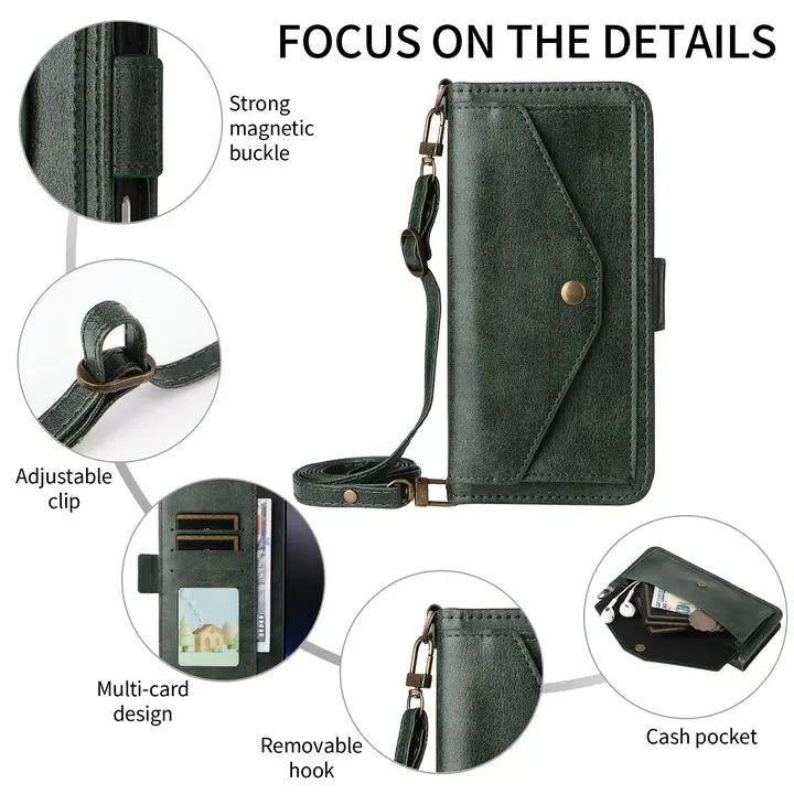 Multifunction iPhone Wallet Case with Shoulder Strap