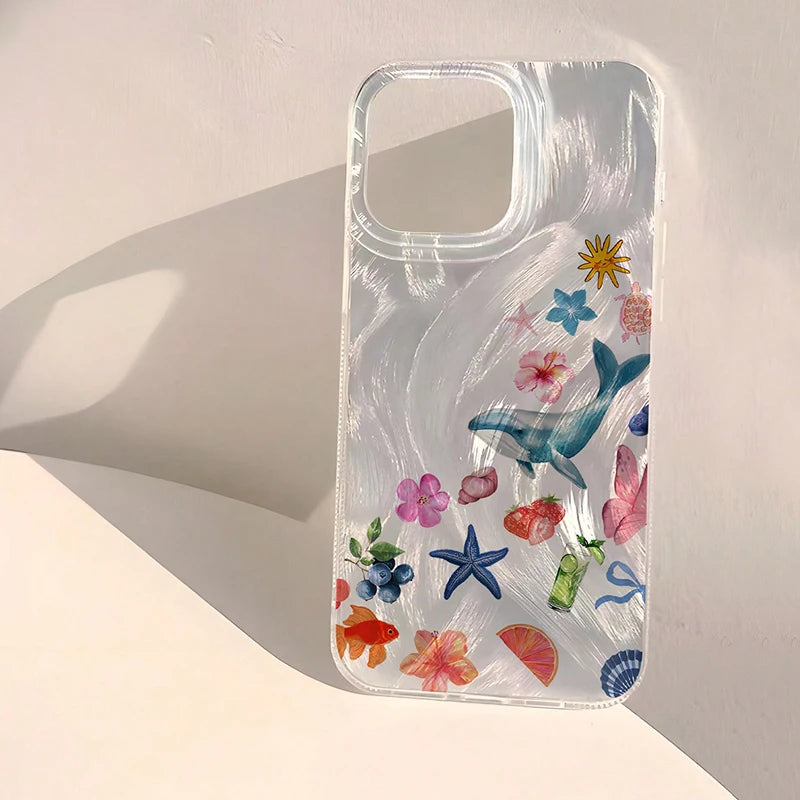Seashell and Starfish Pattern Feather iPhone Case