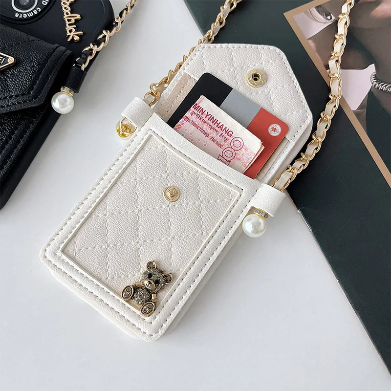 Funda cruzada para iPhone con diseño de oso de diamantes brillantes y correa