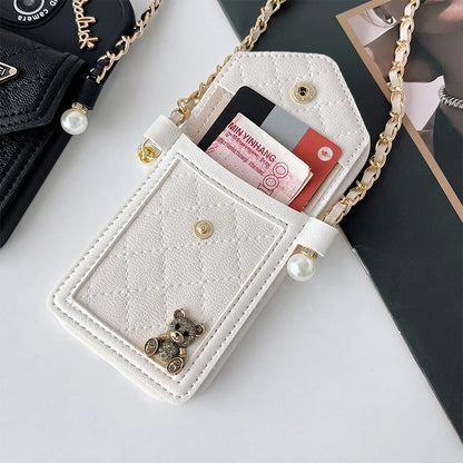 Funda cruzada para iPhone con diseño de oso de diamantes brillantes y correa