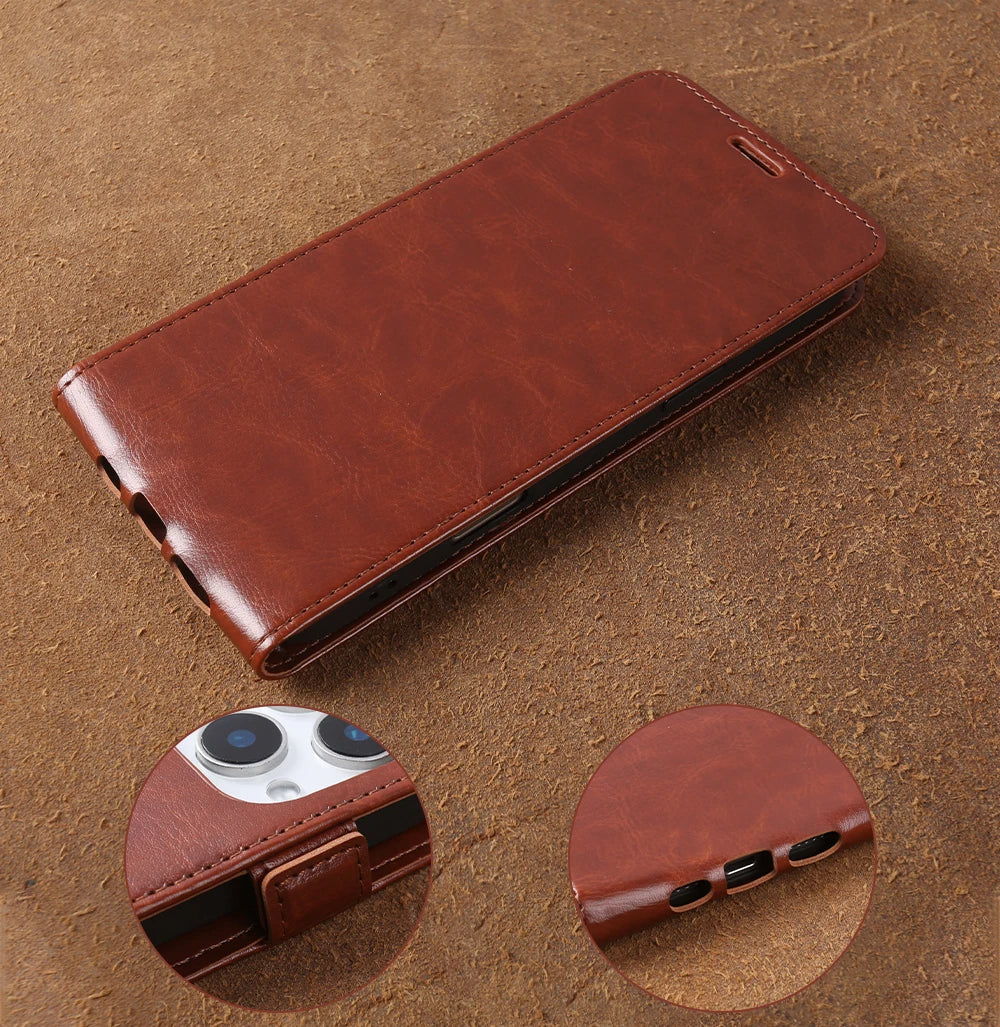 Full-Body Leather Flip iPhone Case with Card Slots
