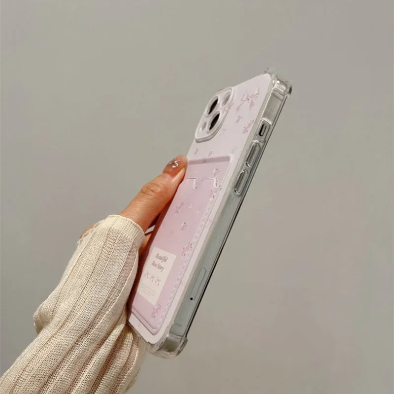 Soft TPU Aesthetic Floral iPhone Card Wallet Case