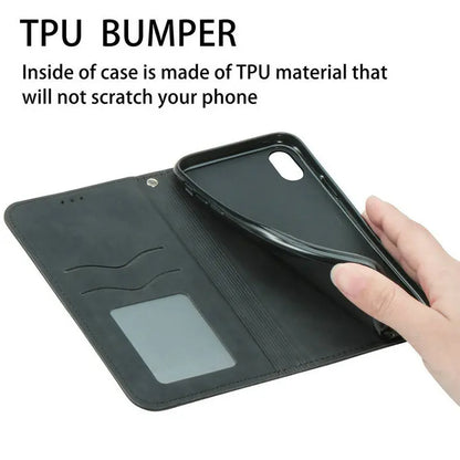 Funda tipo cartera de cuero mate de primera calidad para iPhone