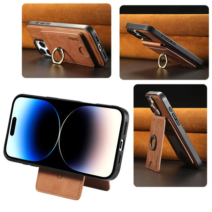 Funda de cuero para iPhone con soporte y carga inalámbrica