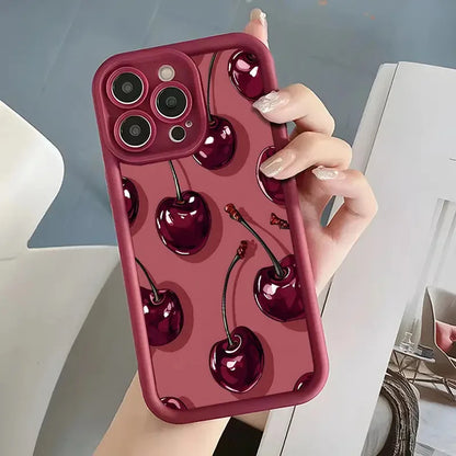 Funda de silicona para iPhone con estampado de cerezas a prueba de golpes
