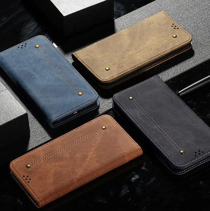 Denim Texture Leather iPhone Wallet Flip Case