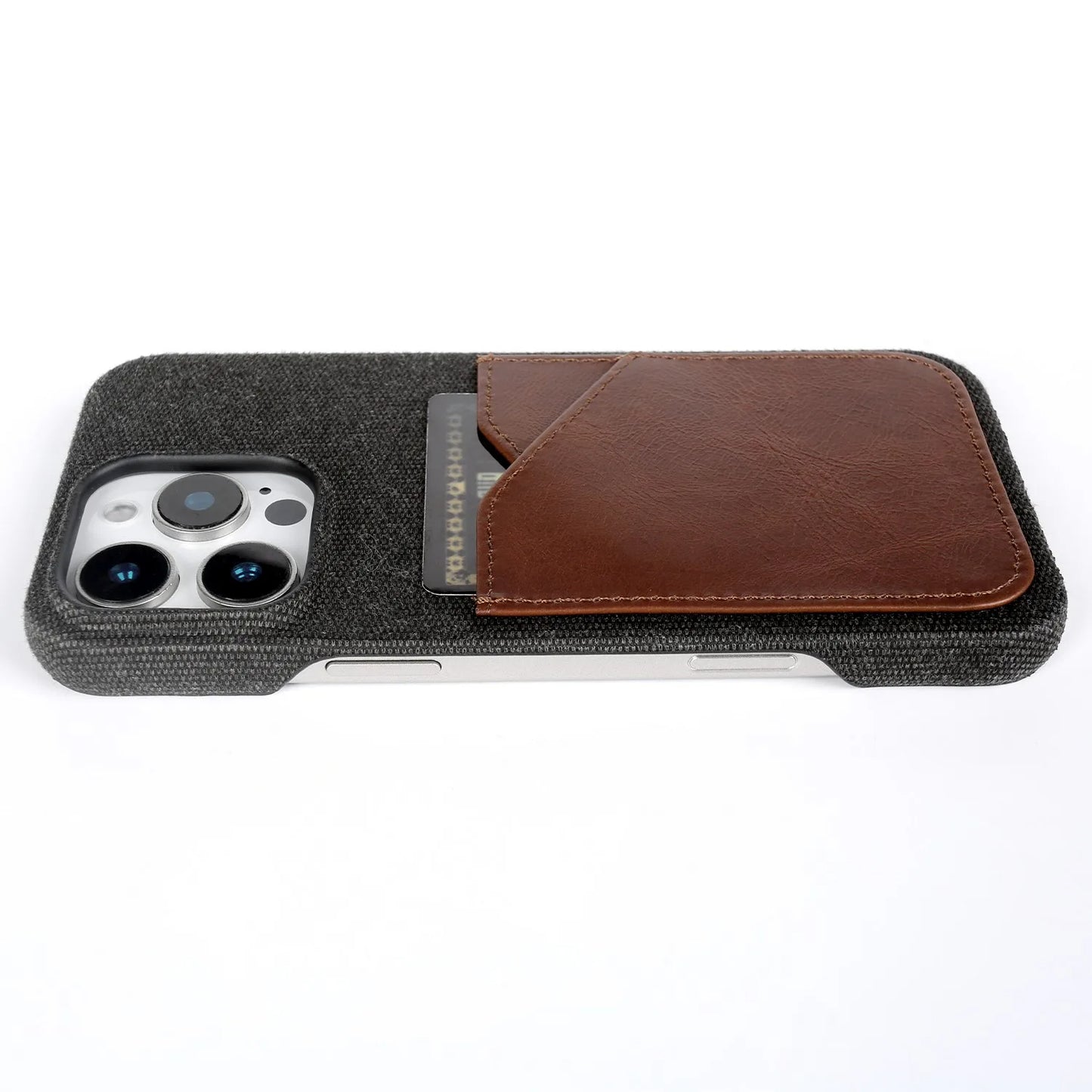 Funda vintage de cuero y tela para iPhone con ranura para tarjetas