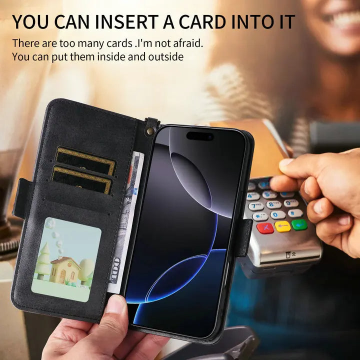 Multifunction iPhone Wallet Case with Shoulder Strap