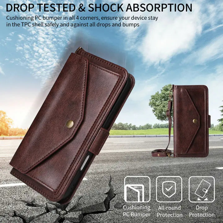 Multifunction iPhone Wallet Case with Shoulder Strap