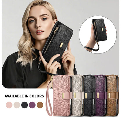 Luxury iPhone Flip Wallet Case with Strap and Pocket