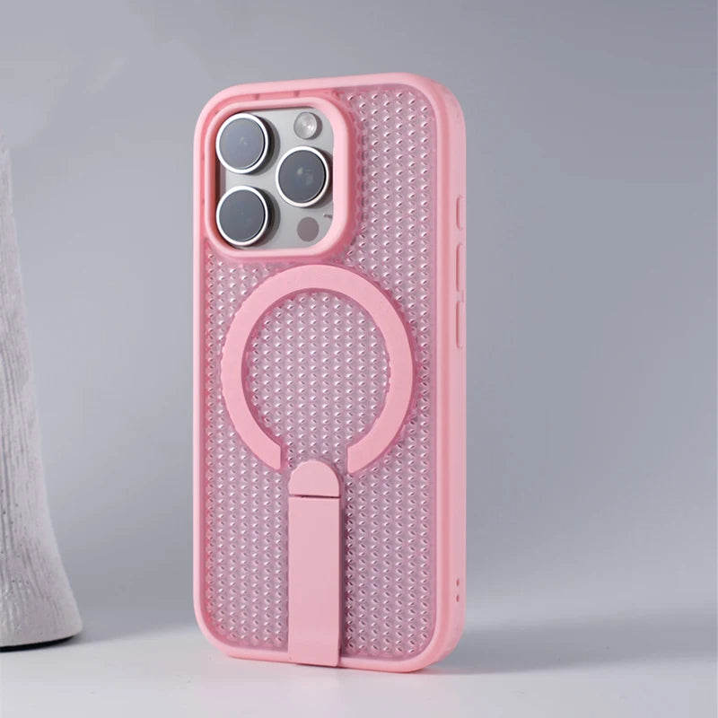 Funda MagSafe para iPhone con soporte y refrigeración en forma de panal