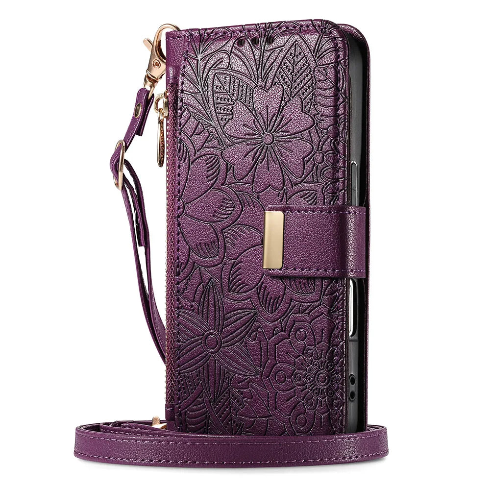 Luxury iPhone Flip Wallet Case with Strap and Pocket