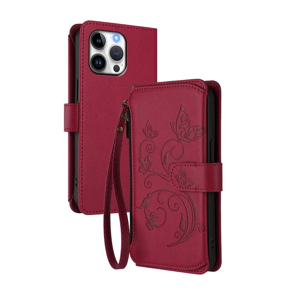 Elegant iPhone Flip Wallet Case with Floral Design