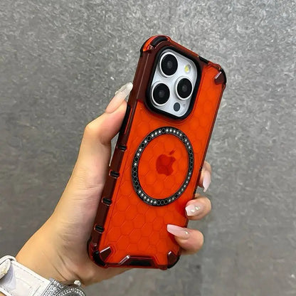 Funda para iPhone con carga inalámbrica y ventilación tipo panal