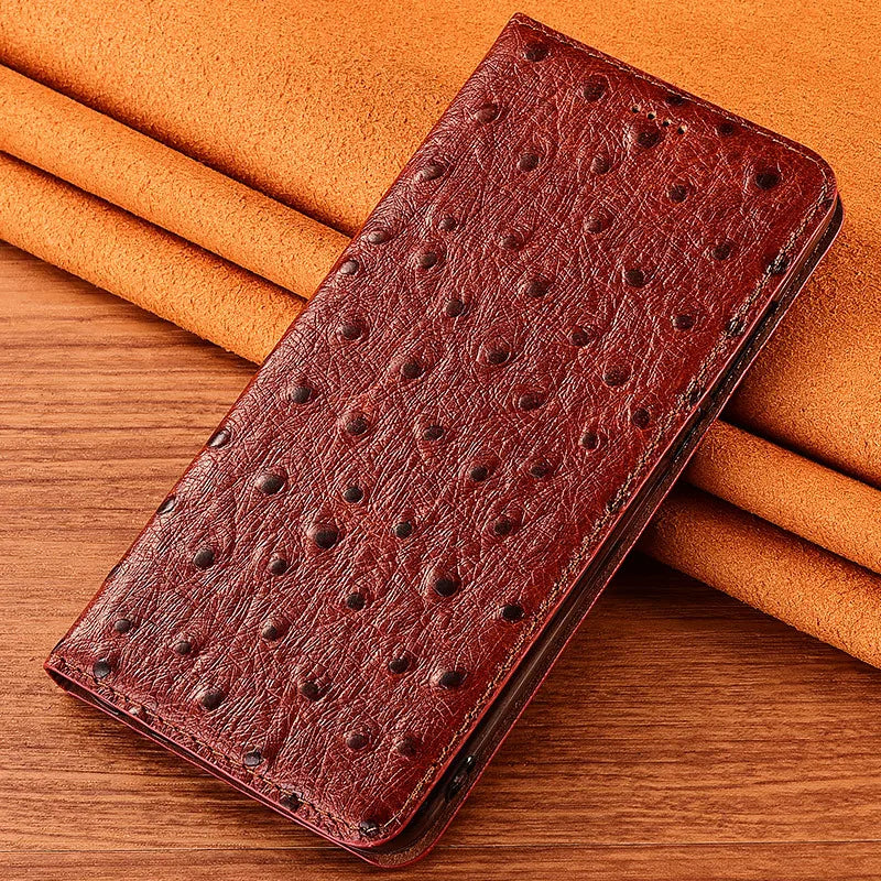 Genuine Leather Ostrich Texture Flip iPhone Cover