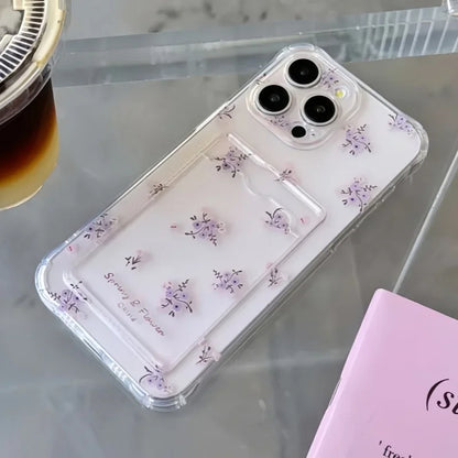 Soft TPU Aesthetic Floral iPhone Card Wallet Case