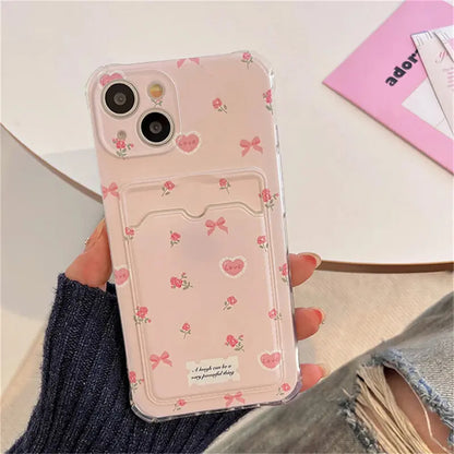 Soft TPU Aesthetic Floral iPhone Card Wallet Case