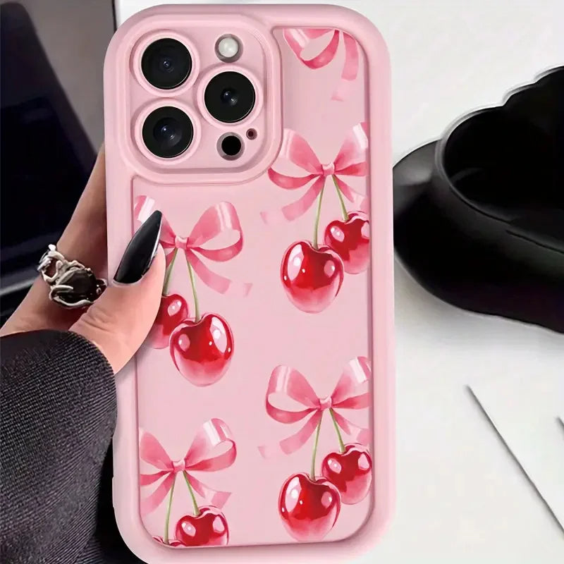 Funda de silicona para iPhone con estampado de cerezas a prueba de golpes