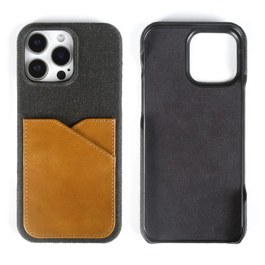 Funda vintage de cuero y tela para iPhone con ranura para tarjetas